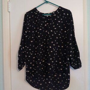 Daniel Rainn Koda Split Neck Waterman Blouse Size Large Black White Size Large